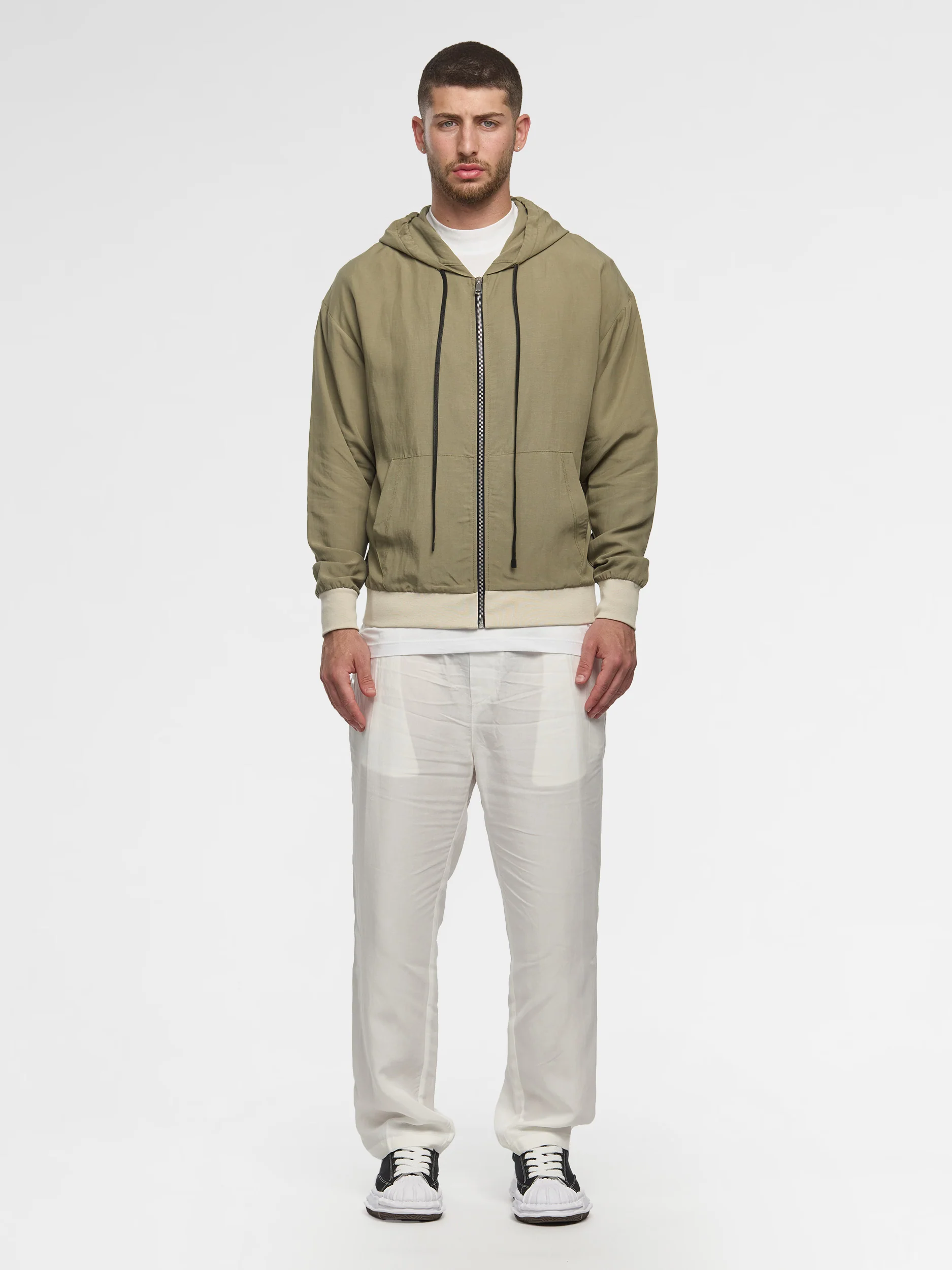 Prêt A Porter Linen Zipper Hoodie Green - Image 2