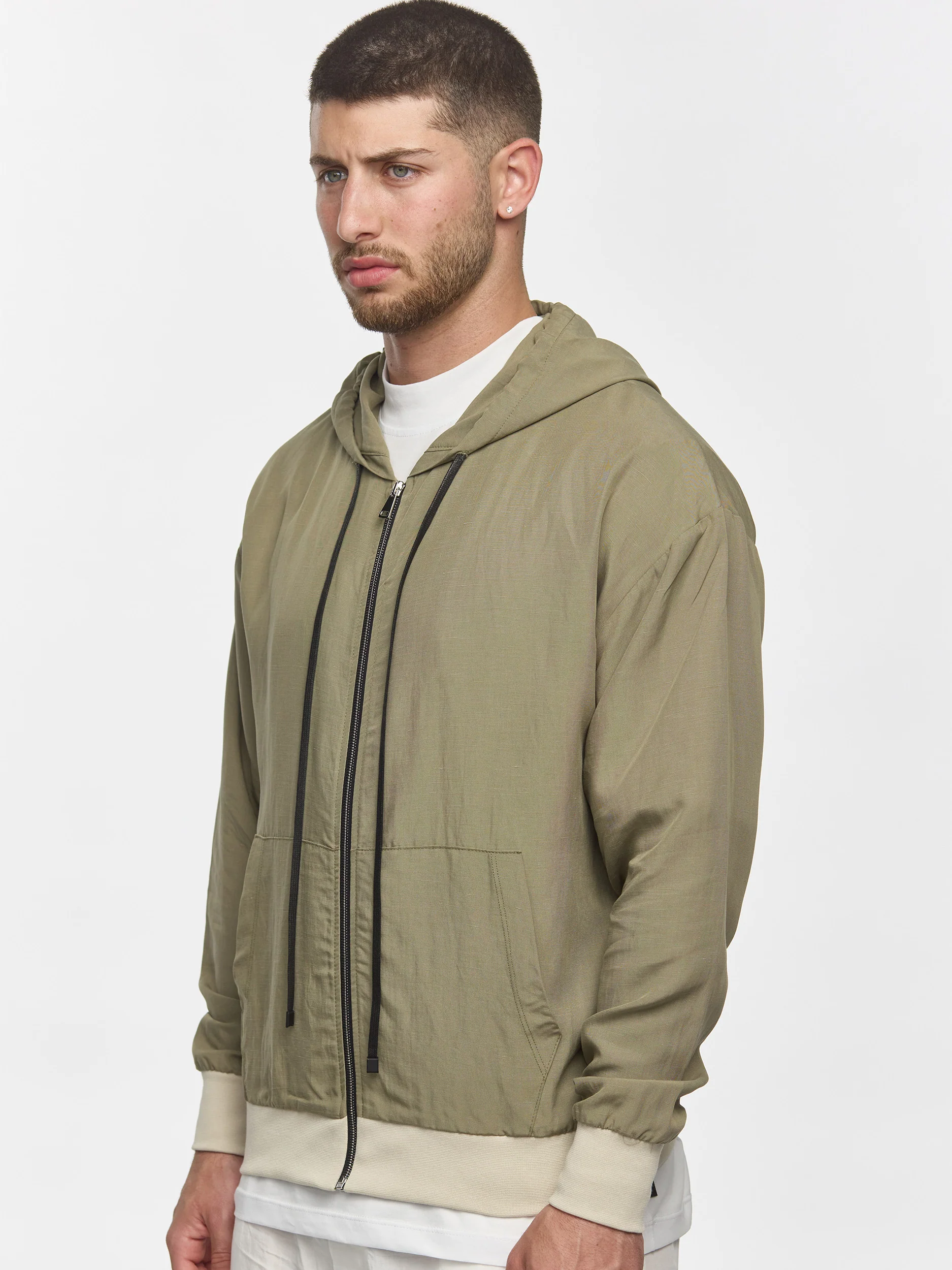 Prêt A Porter Linen Zipper Hoodie Green - Image 3