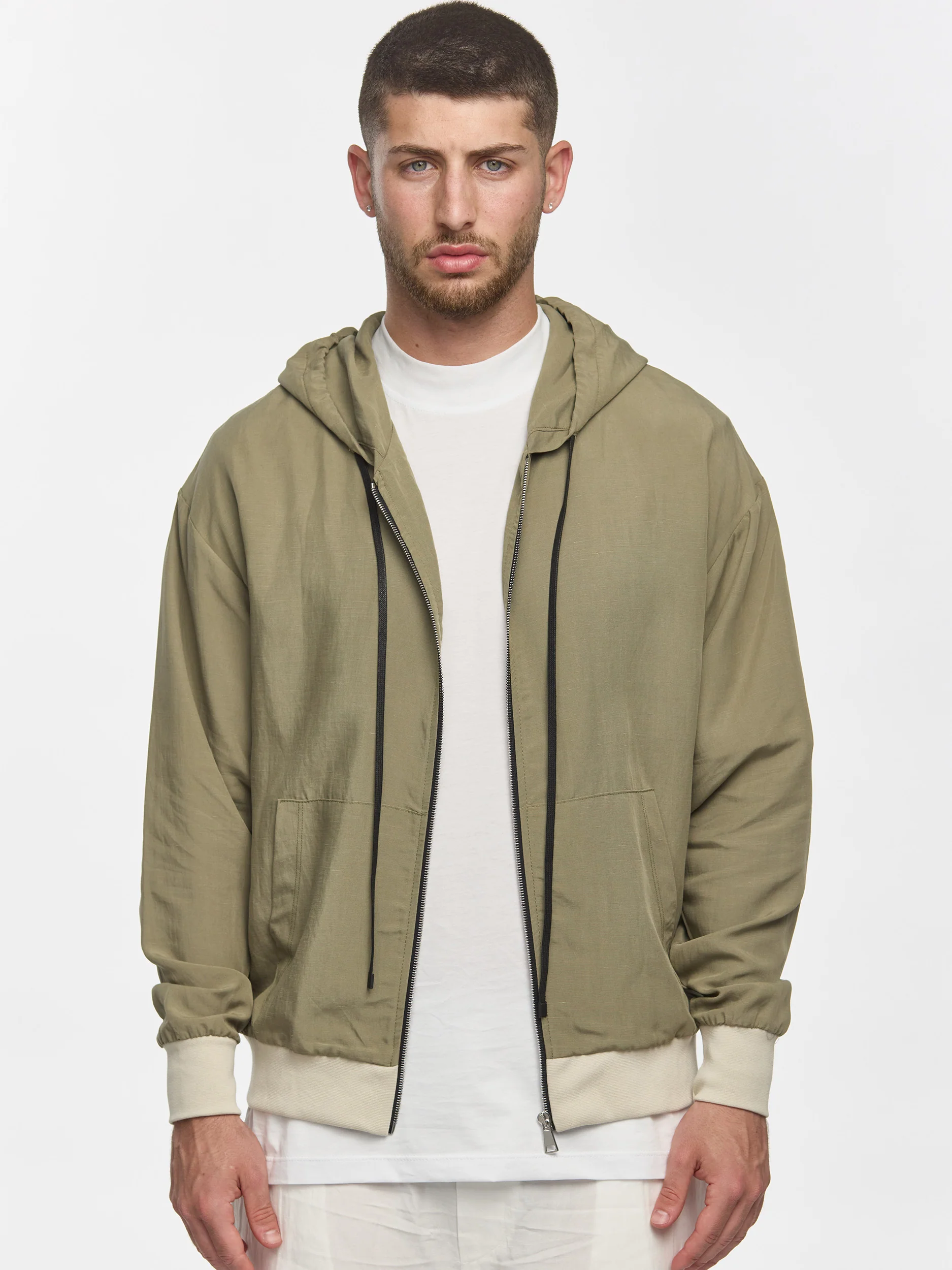 Prêt A Porter Linen Zipper Hoodie Green - Image 4
