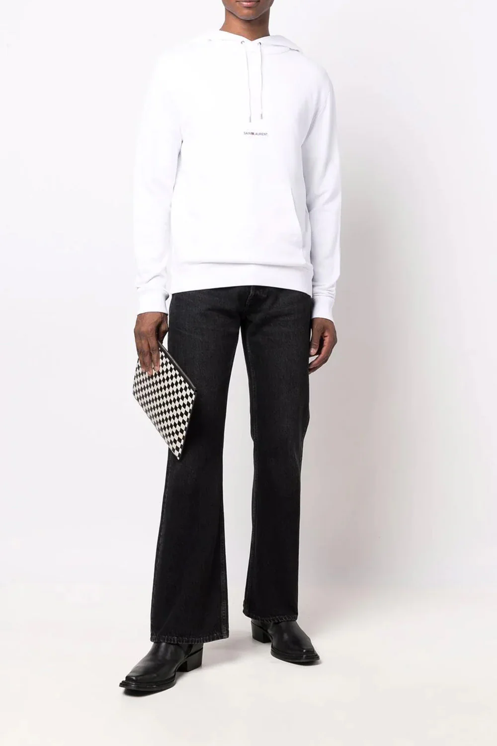 Saint Laurent logo-print hoodie white - Image 3