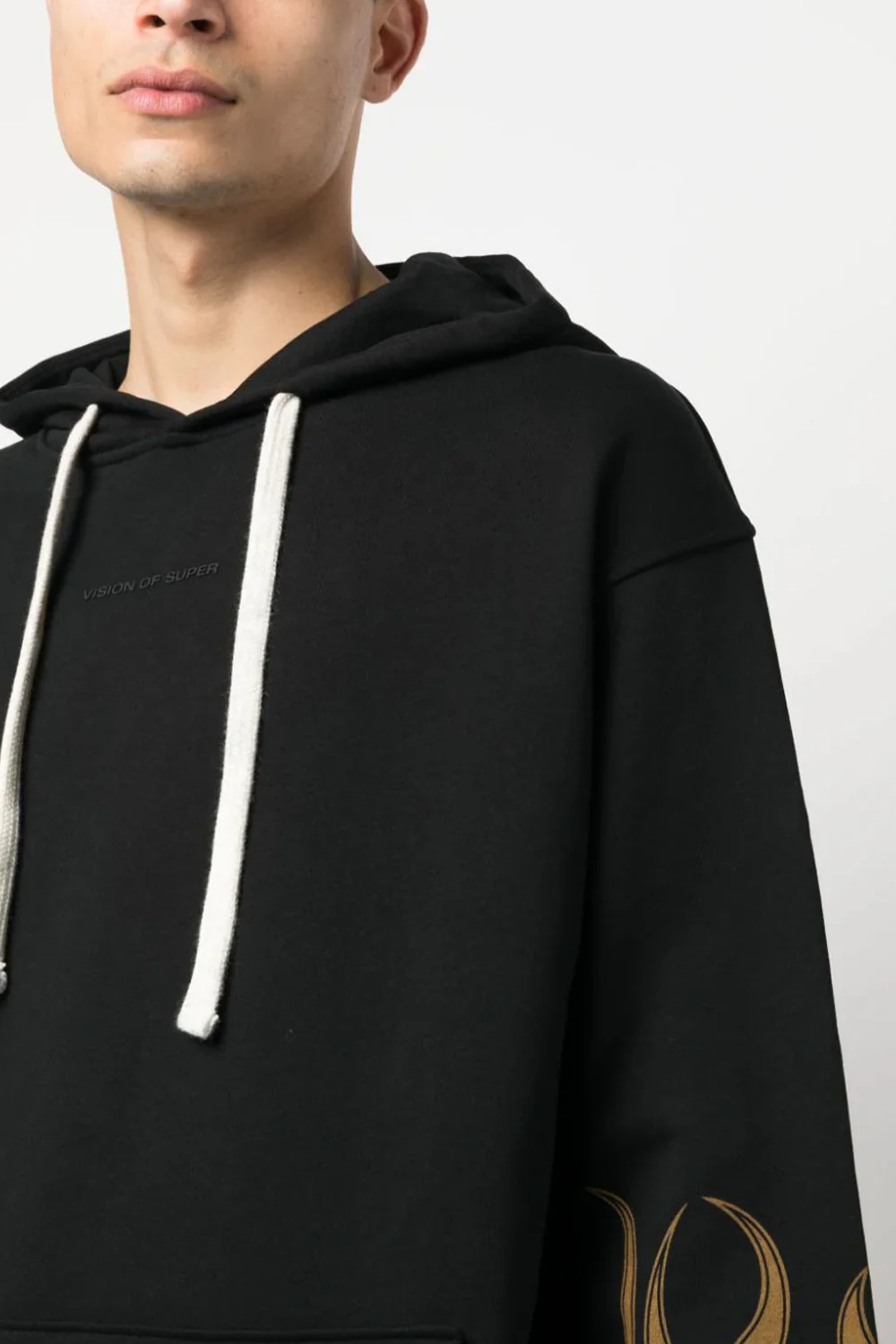 VISION OF SUPER BLACK HOODIE WITH ORANGE FLAMES - Image 4