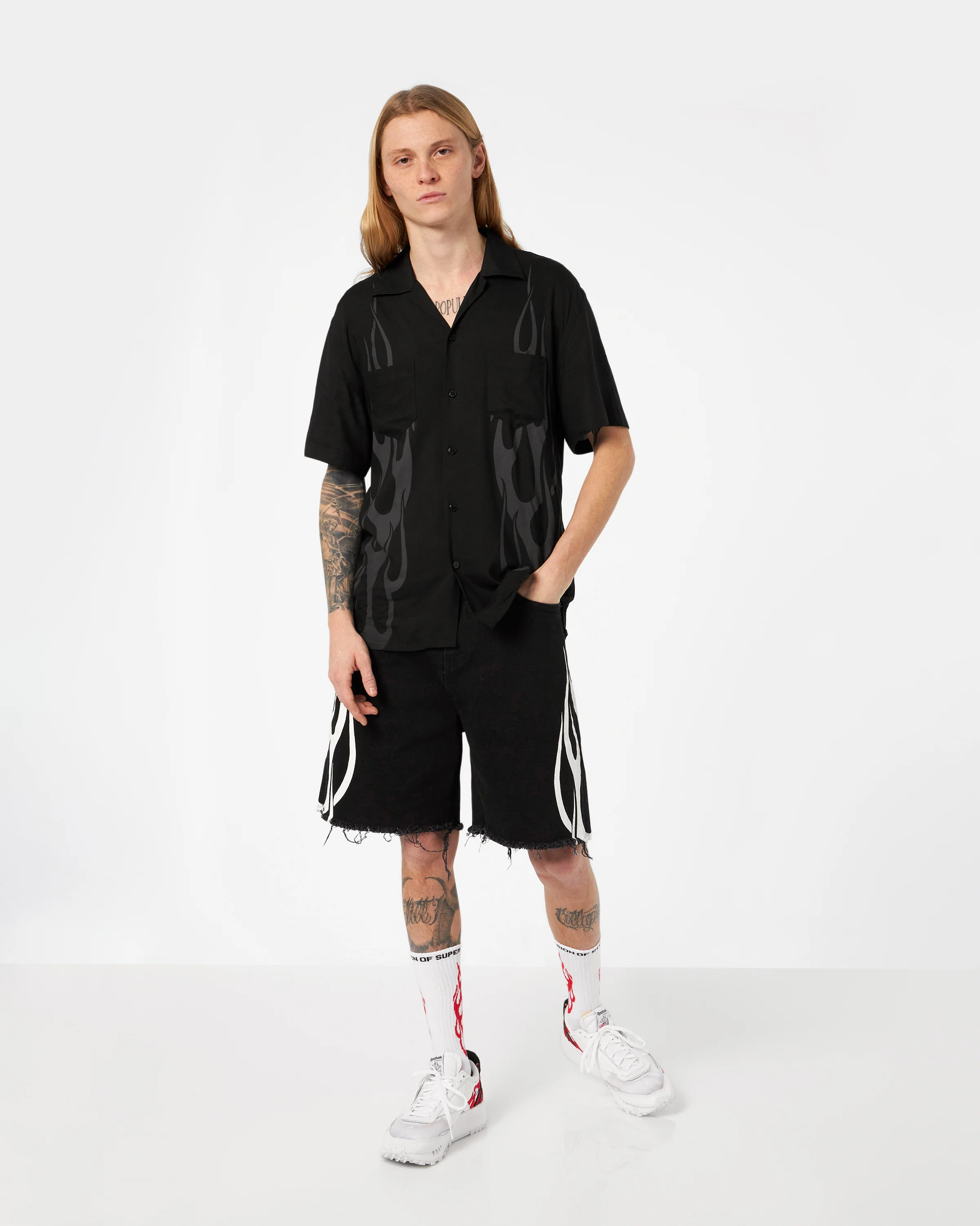 VISION OF SUPER BLACK SHIRT WITH GREY FLAMES - Image 5