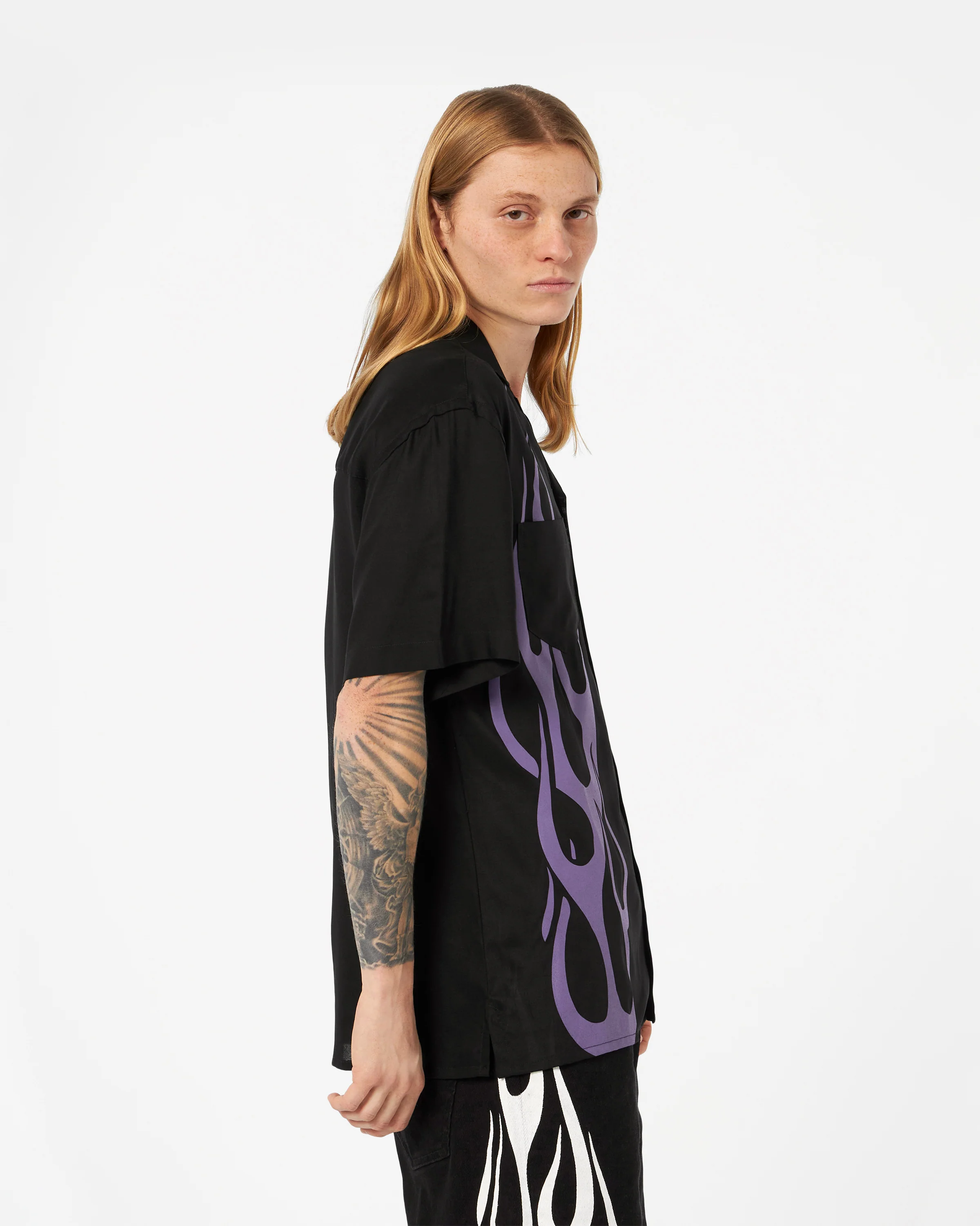 VISION OF SUPER BLACK SHIRT WITH PURPLE FLAMES - Image 3