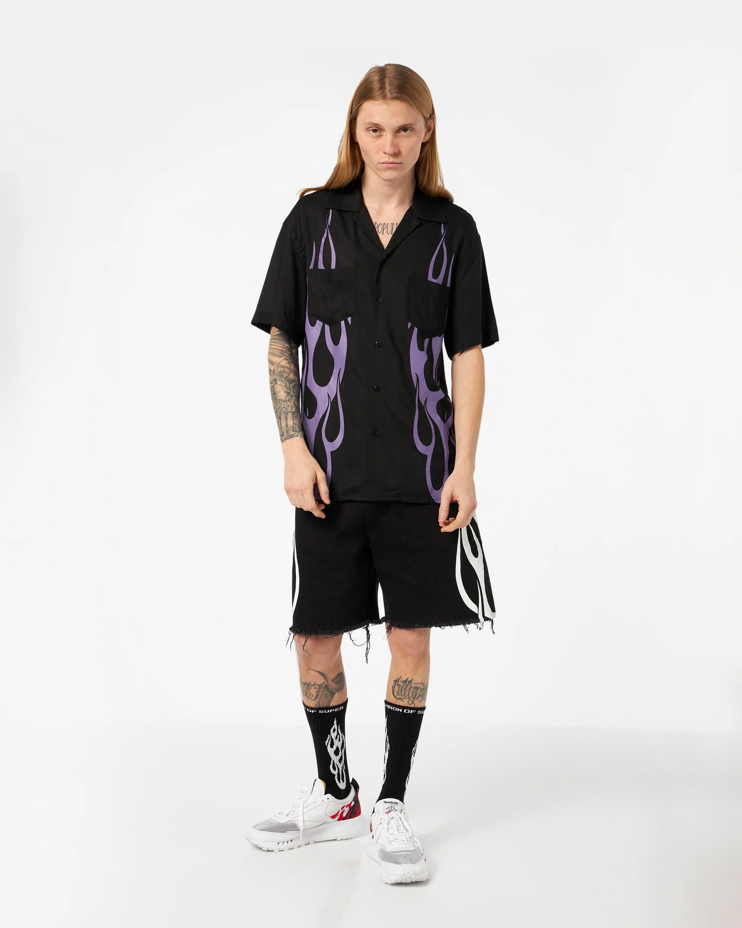 VISION OF SUPER BLACK SHIRT WITH PURPLE FLAMES - Image 5