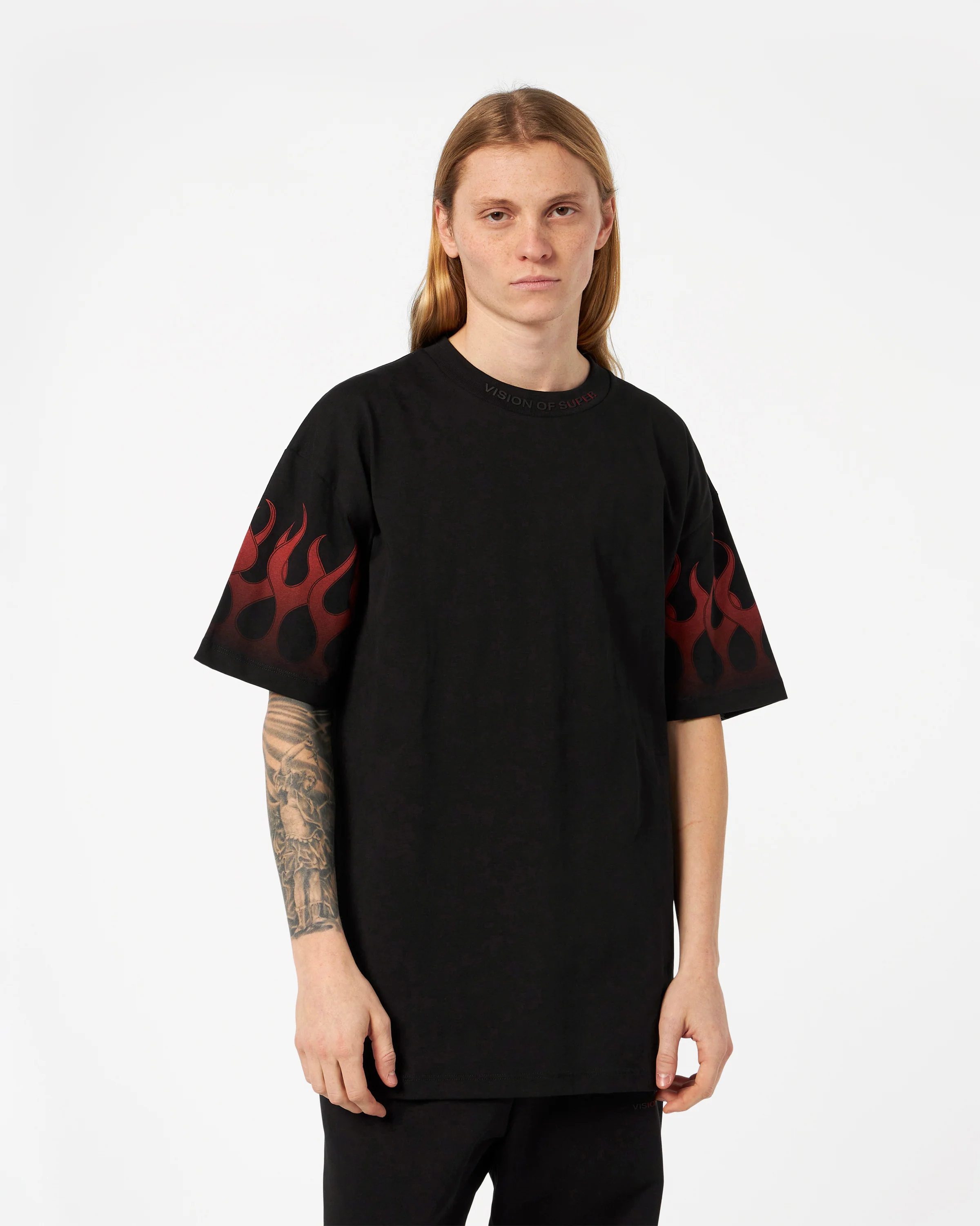 VISION OF SUPER BLACK TSHIRT WITH RED FLAMES - Image 2