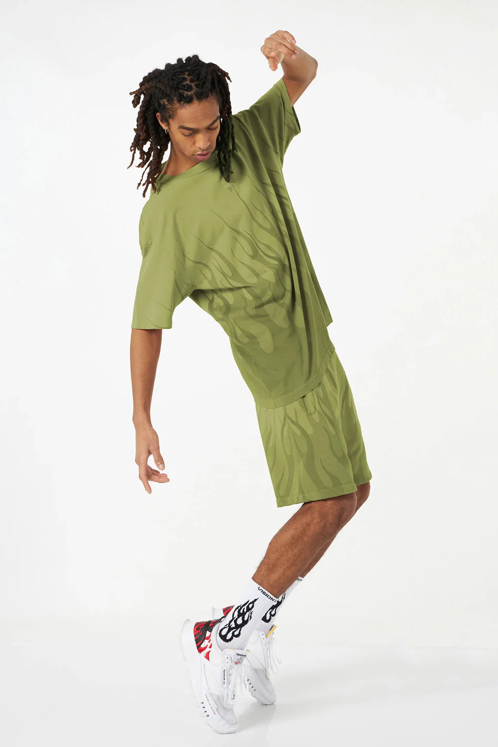 VISION OF SUPER GREEN T-SHIRT WITH DOUBLE FLAMES - Image 2