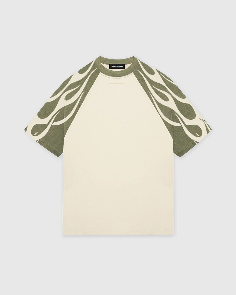 VISION OF SUPER WHITE T-SHIRT WITH GREEN FLAMES